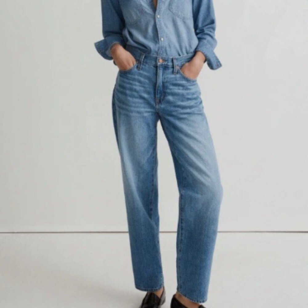 Madewell The Slouchy Boyjean High Rise Relaxed Jeans Rubyvale Wash Sz 32 EUC